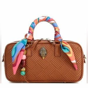 Kurt Geiger Small Kensington Brown Leather Handbag with Colorful Scarf Accent